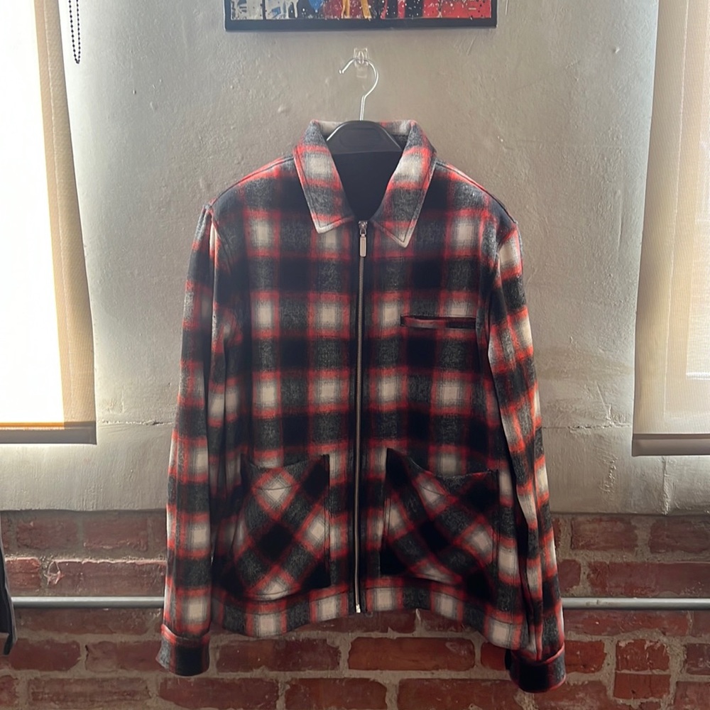 Red Plaid Zip up flannel Shirt